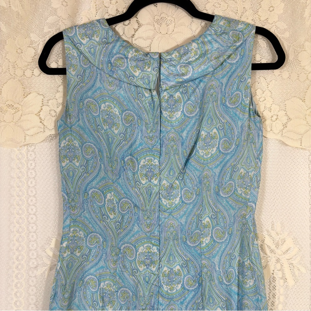 Vintage 50s 60s Dallaird's Mod Paisley Dress Pastel Blue Green Retro Size Xs - Picture 7 of 8